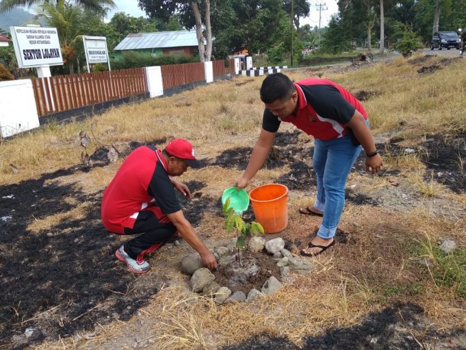 Peduli lingkungan, Polsek Lolayan rawat tanaman pohon