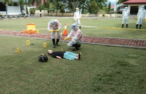 Polres Kotamobagu gelar latihan bersama penanganan jenazah korban Covid-19.