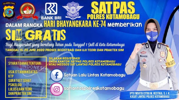 Sambut hari Bhayangkara Ke-74 Sat Lantas berikan SIM gratis bagi yang lahir 1 Juli.