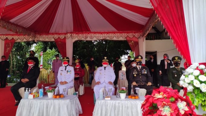 Kapolres Kotamobagu bersama Forkopimda peringati detik Proklamasi secara terbatas, personil secara Virtual