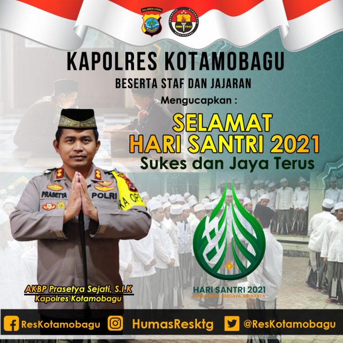 HUT Santri nasional, Kapolres ajak para Santri di Kota Kotamobagu jadi role model penerapan Prokes.