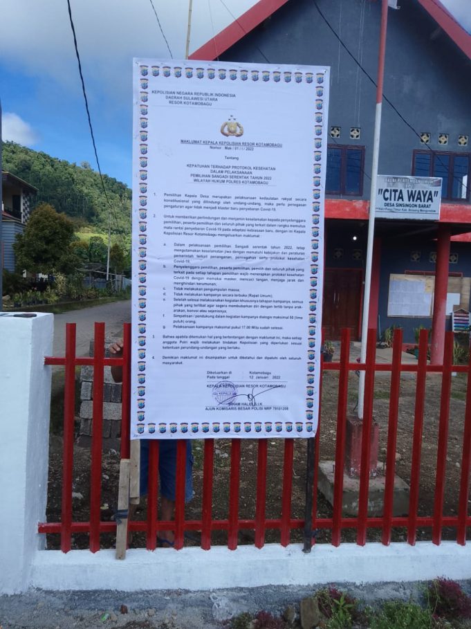 Kapolres Kotamobagu terbitkan Maklumat pada pemilihan Sangadi di wilayah Kecamatan Lolayan dan Passi Bersatu