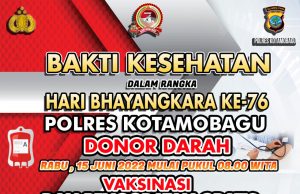 Besok, Polres Kotamobagu Gelar Bakti Kesehatan Berupa Donor Darah, Vaksinasi & Pengobatan Gratis.