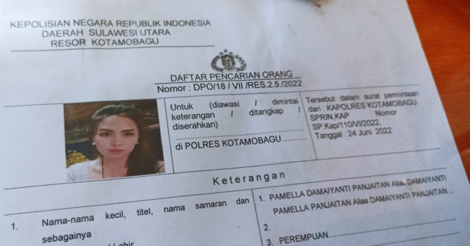 Polres Kotamobagu Terbitkan Status DPO Kepada Pemilik Akun FB Pamella Damaiyanti Panjaitan.