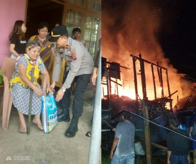 Kapolsek Kotamobagu Utara Bantu Korban Terdampak Kebakaran Kelurahan Biga Bersama TNI