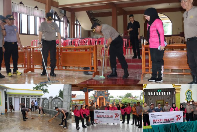 Kapolres Kotamobagu Pimpin Kerja Bakti Religi di Rumah Ibadah Jelang Hari Bhayangkara ke-77