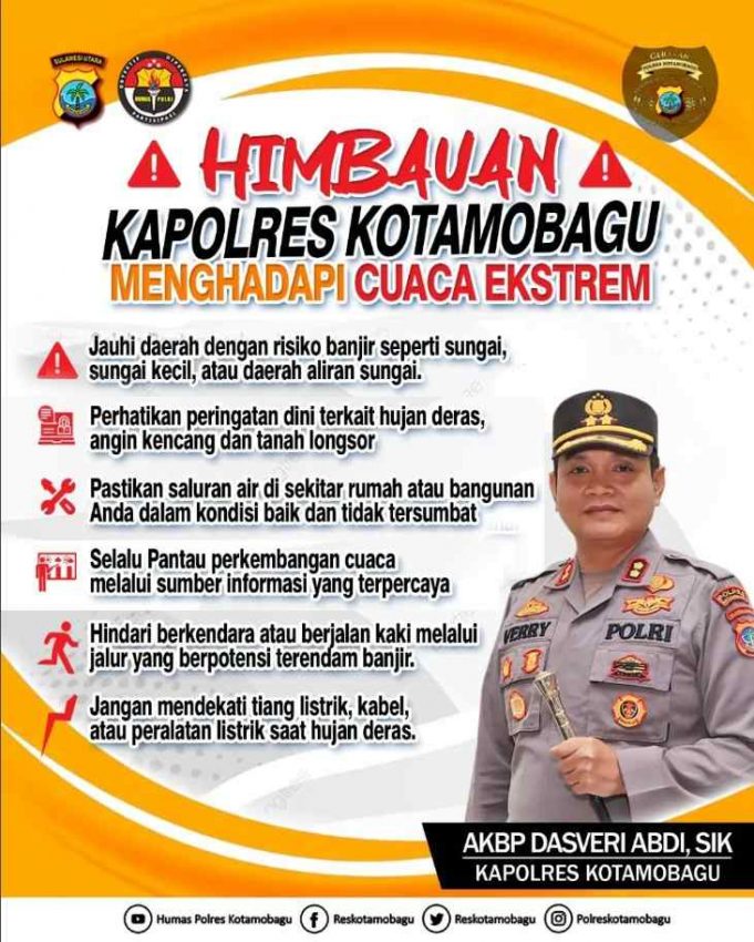 Himbauan Kapolres Kotamobagu Menyikapi Cuaca Ekstrem: Warga Diminta Waspada dan Siaga