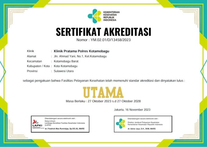 Prestasi Gemilang: Klinik Pratama Polres Kotamobagu Raih Predikat UTAMA dalam Hasil Survey Akreditasi