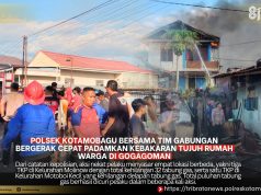 Polsek Kotamobagu Bersama Tim Gabungan Bergerak Cepat Padamkan Kebakaran Tujuh Rumah Warga di Gogagoman
