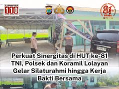Perkuat Sinergitas di HUT ke-81 TNI, Polsek dan Koramil Lolayan Gelar Silaturahmi hingga Kerja Bakti Bersama