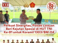 Perkuat Sinergitas, Polsek Lolayan Beri Kejutan Spesial di HUT TNI Ke-81 untuk Koramil 1303/BM-04