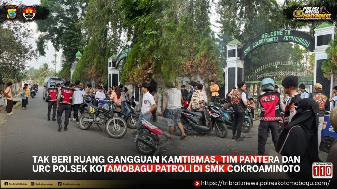 Tak Beri Ruang Gangguan Kamtibmas, Tim Pantera dan URC Polsek Kotamobagu Patroli di SMK Cokroaminoto
