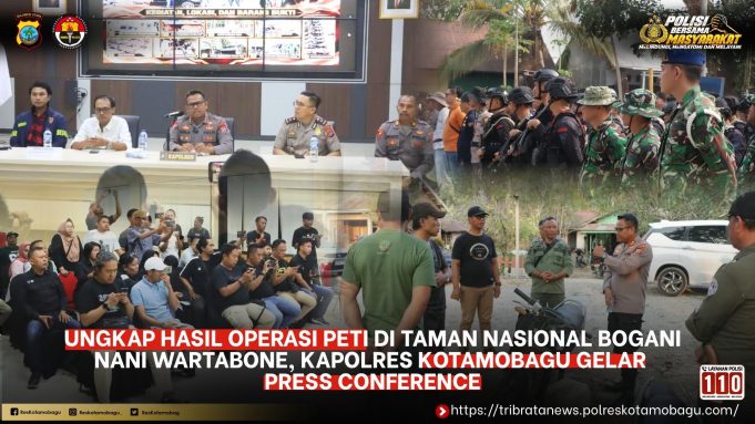 UNGKAP HASIL OPERASI PETI DI TAMAN NASIONAL BOGANI NANI WARTABONE, KAPOLRES KOTAMOBAGU GELAR PRESS CONFERENCE